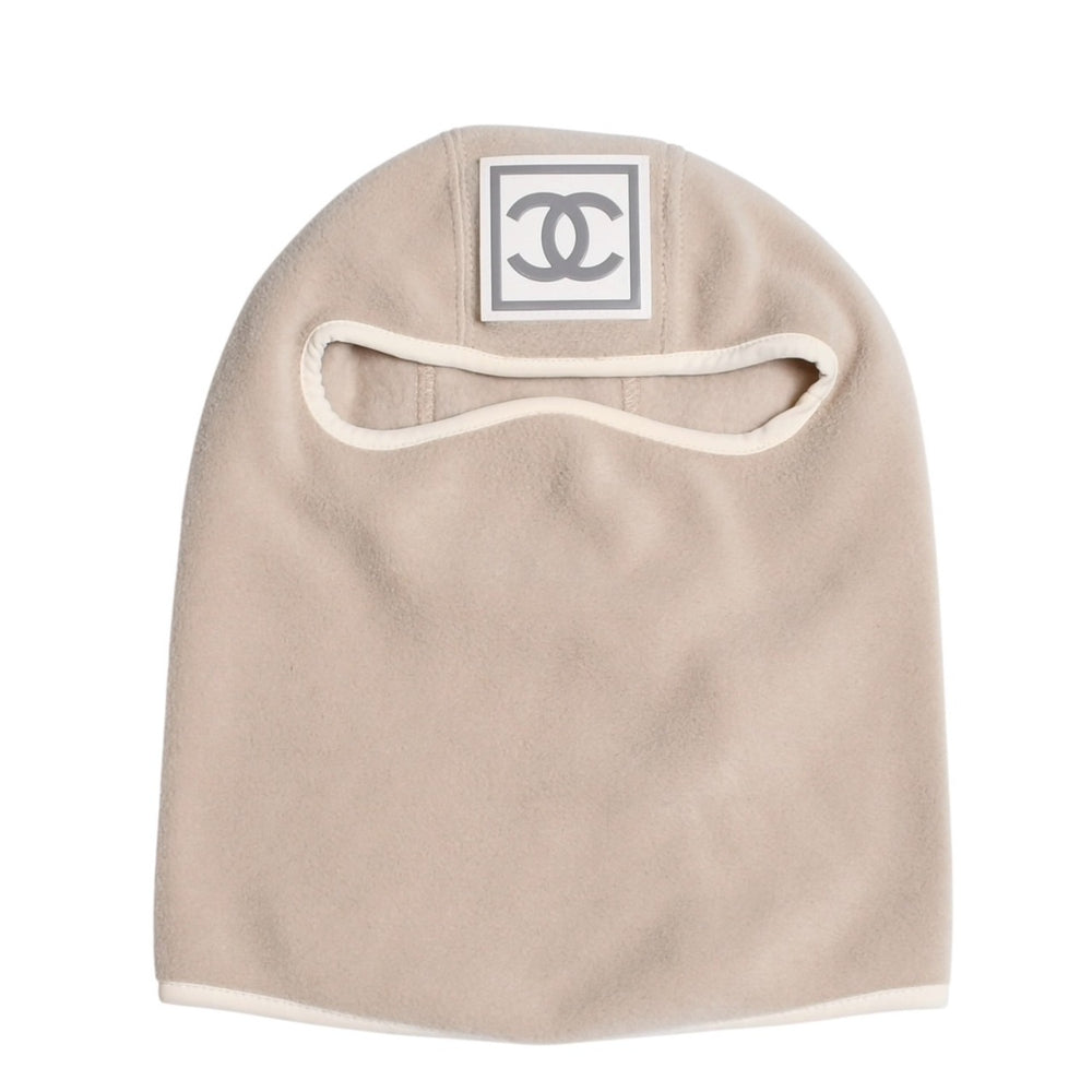 極美品 CHANEL シャネル スポーツライン バラクラバ スキーマスク サイズM ココマークパッチ ポリエステル ベージュ 中古 4a004763
