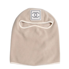 極美品 CHANEL シャネル スポーツライン バラクラバ スキーマスク サイズM ココマークパッチ ポリエステル ベージュ 中古 4a004763