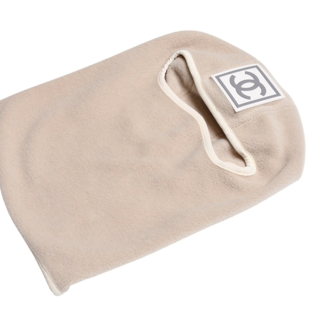 Very Good Condition CHANEL Sportsline Balaclava Ski Mask Size M Coco Mark Patch Polyester Beige Used 4a004763