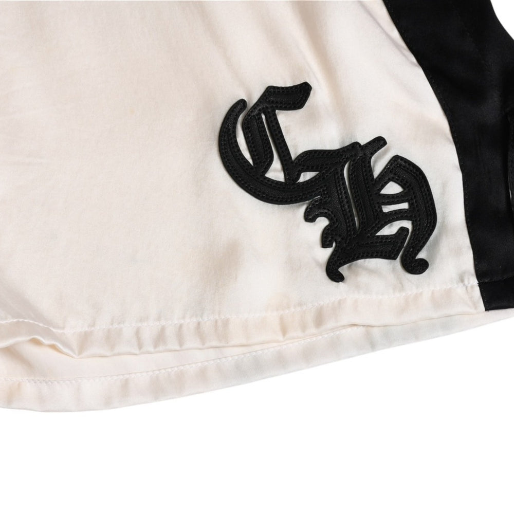 CHROME HEARTS Chrome Hearts CH Patch Silk Half Pants Boxer Shorts Half Shorts CH Leather Patch Black White Bicolor M Size Good Used 4a004642