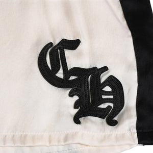 CHROME HEARTS Chrome Hearts CH Patch Silk Half Pants Boxer Shorts Half Shorts CH Leather Patch Black White Bicolor M Size Good Used 4a004642