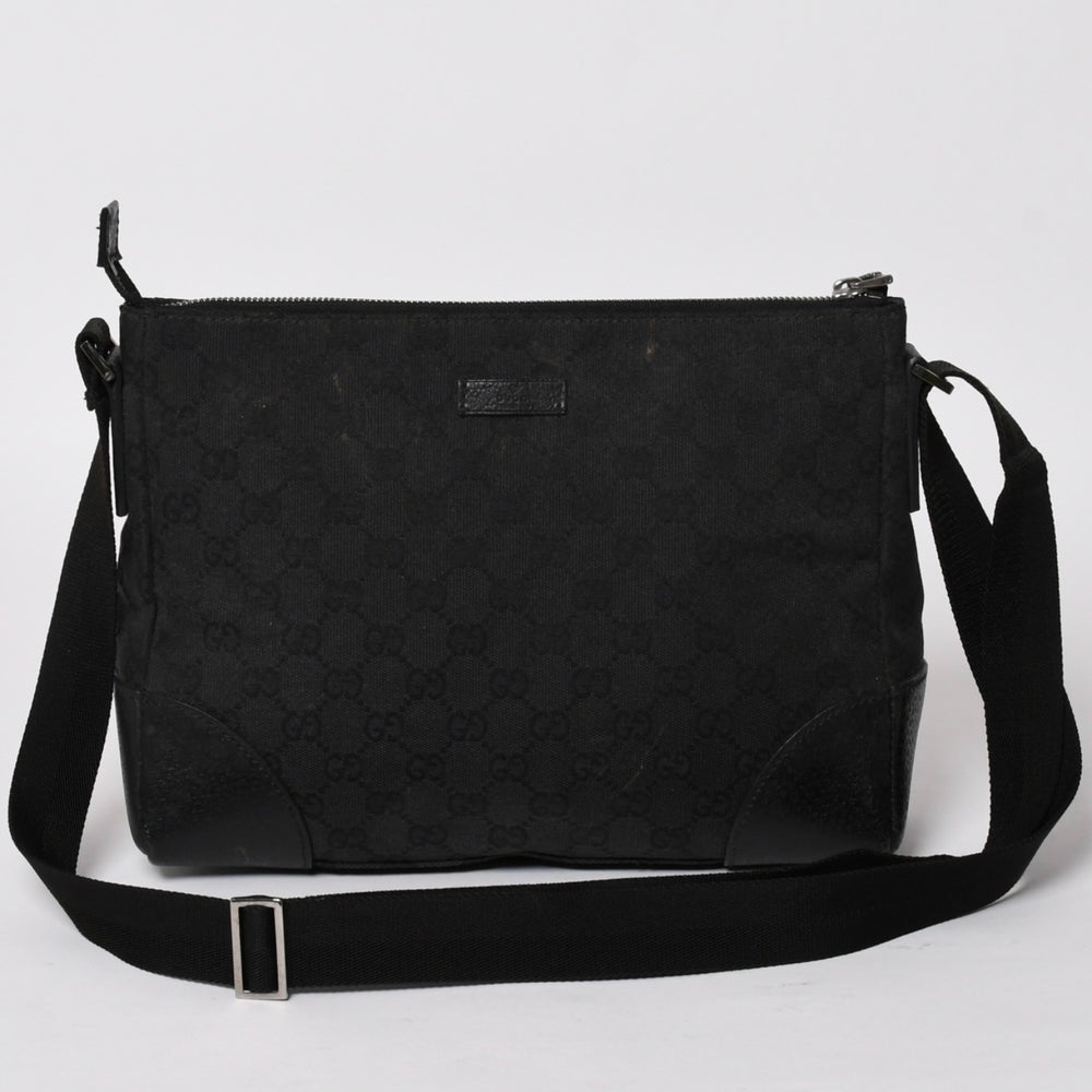 GUCCI グッチ ショルダーバッグ 114273 001998 GGキャンバス レザー ブラック ブラックメタル金具 良品 中古 4a004723