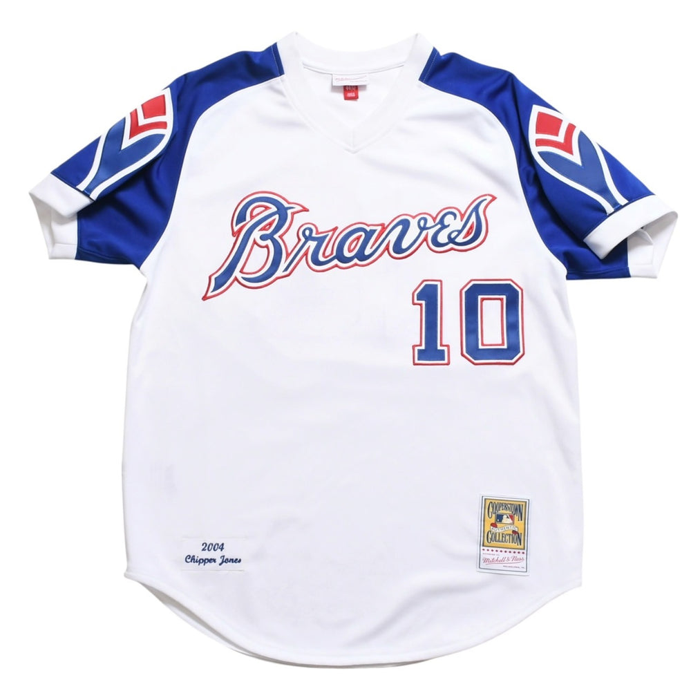 Like new Mitchell&Ness Mitchell &amp; Ness Atlanta Braves Chipper Jones Replica Baseball Jersey, Size L, Blue &amp; White, Used, 4a002307