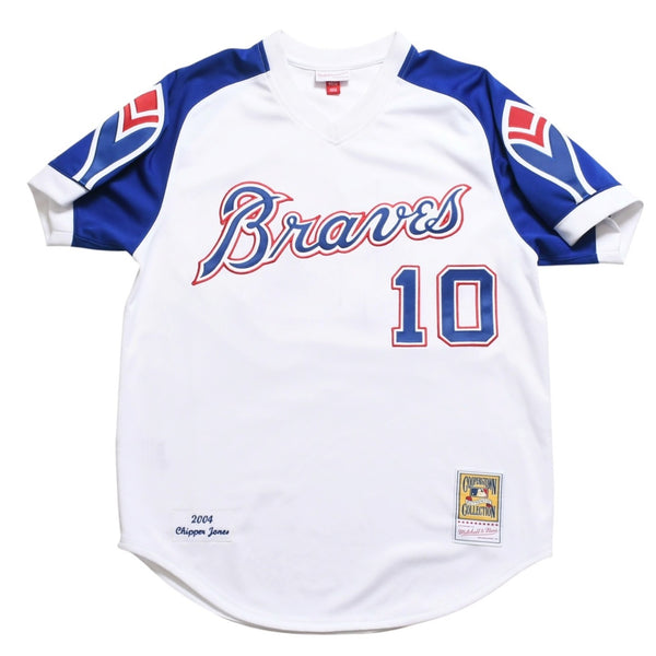 Like new Mitchell&Ness Mitchell &amp; Ness Atlanta Braves Chipper Jones Replica Baseball Jersey, Size L, Blue &amp; White, Used, 4a002307