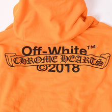 画像をギャラリービューアに読み込む, CHROME HEARTS クロムハーツ × オフホワイト Scroll Hoodie Orange オレンジ 2018SS スクロールロゴ フーディ パーカー Mサイズ 美品 中古 4a004649