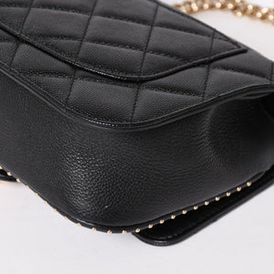 極美品 CHANEL シャネル Sフラップ Wチェーンショルダーバッグ 24番台 ココマーク キャビアスキン ブラック ゴールド金具 中古 4a004750