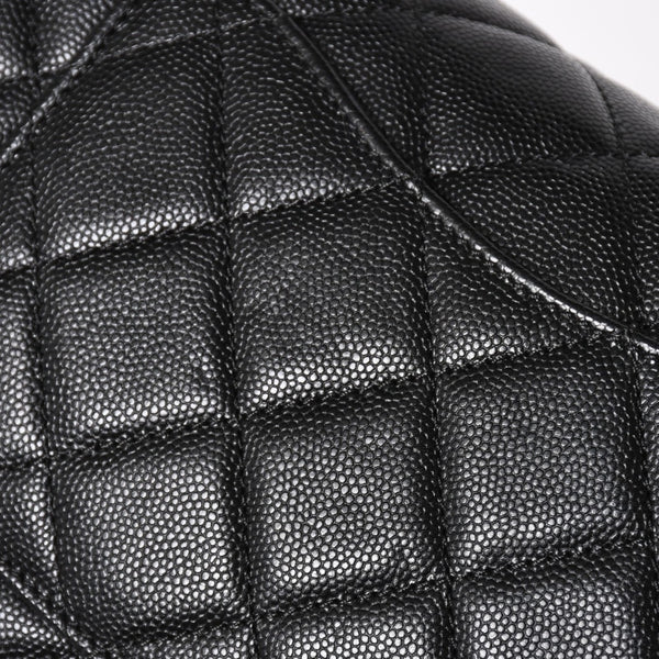 極美品 CHANEL シャネル Sフラップ Wチェーンショルダーバッグ 24番台 ココマーク キャビアスキン ブラック ゴールド金具 中古 4a004750