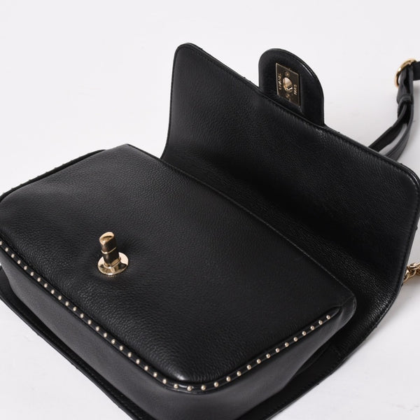 極美品 CHANEL シャネル Sフラップ Wチェーンショルダーバッグ 24番台 ココマーク キャビアスキン ブラック ゴールド金具 中古 4a004750