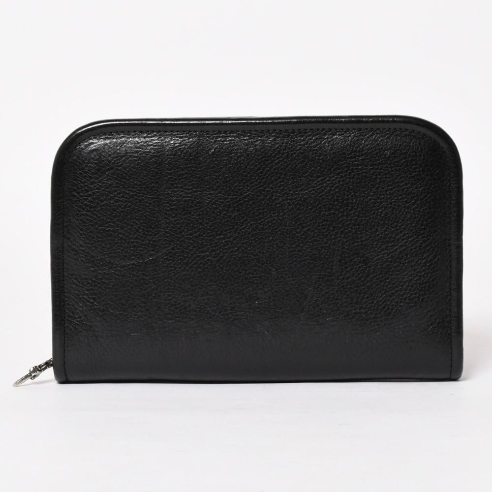 CHROME HEARTS クロムハーツ ブラックヘビーレザー オーガナイザー ウォレット ダガー カウレザー クラッチバッグ シルバー925 美品 中古 4a004532