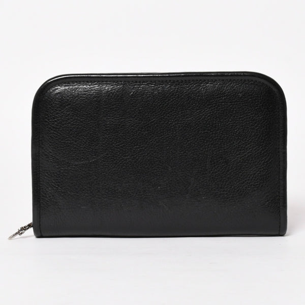 CHROME HEARTS クロムハーツ ブラックヘビーレザー オーガナイザー ウォレット ダガー カウレザー クラッチバッグ シルバー925 美品 中古 4a004532