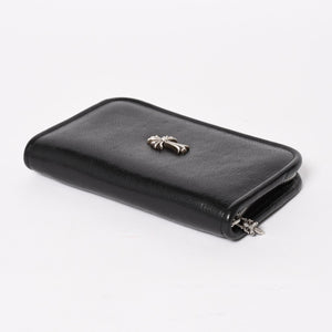 CHROME HEARTS クロムハーツ ブラックヘビーレザー オーガナイザー ウォレット ダガー カウレザー クラッチバッグ シルバー925 美品 中古 4a004532