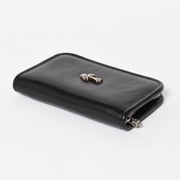 CHROME HEARTS クロムハーツ ブラックヘビーレザー オーガナイザー ウォレット ダガー カウレザー クラッチバッグ シルバー925 美品 中古 4a004532
