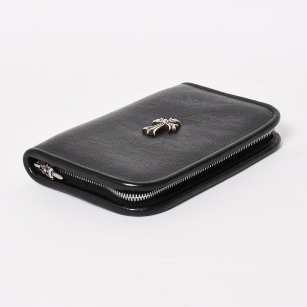 CHROME HEARTS クロムハーツ ブラックヘビーレザー オーガナイザー ウォレット ダガー カウレザー クラッチバッグ シルバー925 美品 中古 4a004532