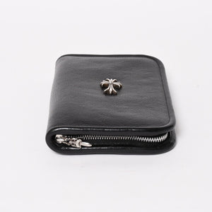 CHROME HEARTS クロムハーツ ブラックヘビーレザー オーガナイザー ウォレット ダガー カウレザー クラッチバッグ シルバー925 美品 中古 4a004532