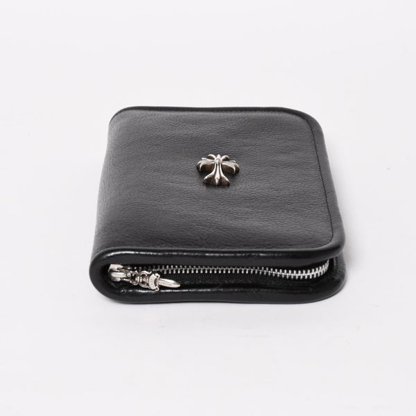 CHROME HEARTS クロムハーツ ブラックヘビーレザー オーガナイザー ウォレット ダガー カウレザー クラッチバッグ シルバー925 美品 中古 4a004532