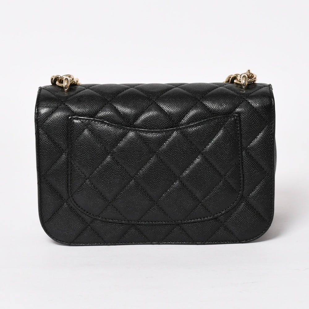 Very Good Condition CHANEL S Flap W Chain Shoulder Bag No. 24 Coco Mark Caviar Skin Black Gold Hardware Used 4a004750