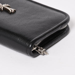 CHROME HEARTS クロムハーツ ブラックヘビーレザー オーガナイザー ウォレット ダガー カウレザー クラッチバッグ シルバー925 美品 中古 4a004532