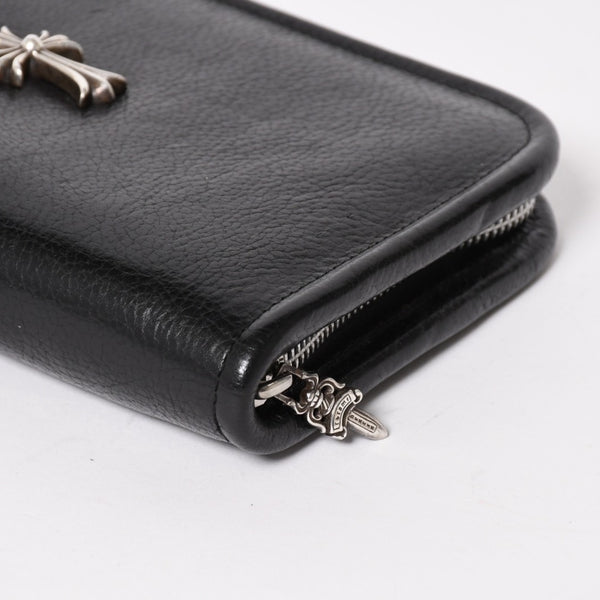 CHROME HEARTS クロムハーツ ブラックヘビーレザー オーガナイザー ウォレット ダガー カウレザー クラッチバッグ シルバー925 美品 中古 4a004532