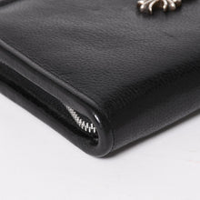 画像をギャラリービューアに読み込む, CHROME HEARTS クロムハーツ ブラックヘビーレザー オーガナイザー ウォレット スモールCHクロス ダガー カウレザー クラッチバッグ シルバー925 シルバー金具 美品 中古 4a004532