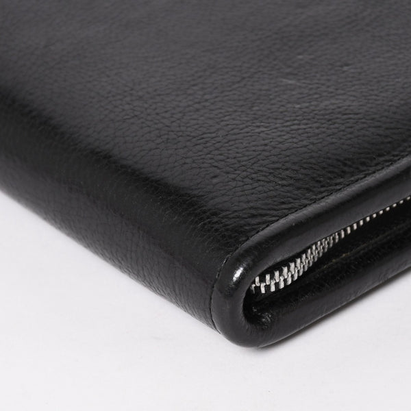 CHROME HEARTS クロムハーツ ブラックヘビーレザー オーガナイザー ウォレット ダガー カウレザー クラッチバッグ シルバー925 美品 中古 4a004532