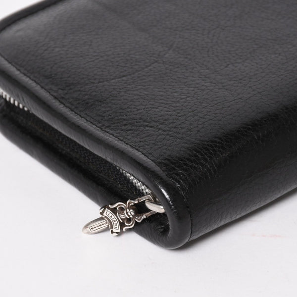 CHROME HEARTS クロムハーツ ブラックヘビーレザー オーガナイザー ウォレット ダガー カウレザー クラッチバッグ シルバー925 美品 中古 4a004532