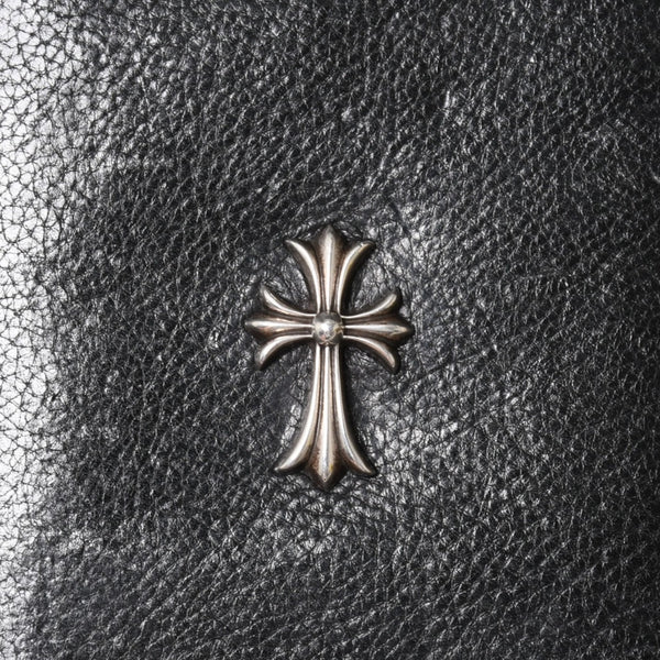 CHROME HEARTS クロムハーツ ブラックヘビーレザー オーガナイザー ウォレット ダガー カウレザー クラッチバッグ シルバー925 美品 中古 4a004532