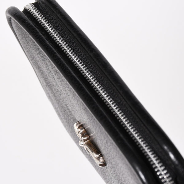 CHROME HEARTS クロムハーツ ブラックヘビーレザー オーガナイザー ウォレット ダガー カウレザー クラッチバッグ シルバー925 美品 中古 4a004532