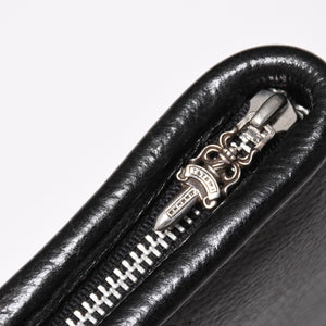 CHROME HEARTS クロムハーツ ブラックヘビーレザー オーガナイザー ウォレット ダガー カウレザー クラッチバッグ シルバー925 美品 中古 4a004532
