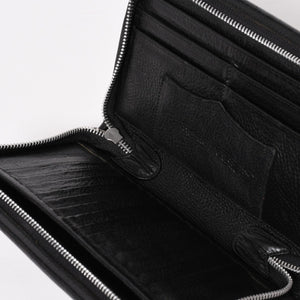CHROME HEARTS クロムハーツ ブラックヘビーレザー オーガナイザー ウォレット ダガー カウレザー クラッチバッグ シルバー925 美品 中古 4a004532