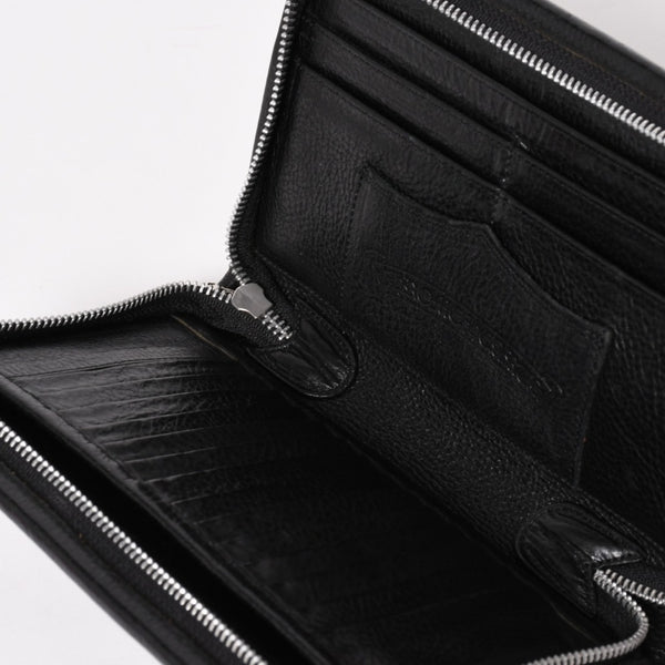 CHROME HEARTS クロムハーツ ブラックヘビーレザー オーガナイザー ウォレット ダガー カウレザー クラッチバッグ シルバー925 美品 中古 4a004532