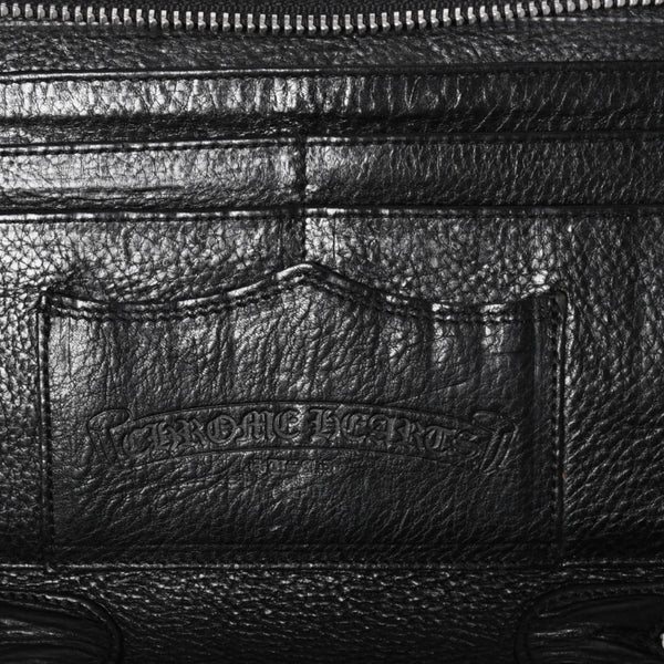 CHROME HEARTS クロムハーツ ブラックヘビーレザー オーガナイザー ウォレット ダガー カウレザー クラッチバッグ シルバー925 美品 中古 4a004532