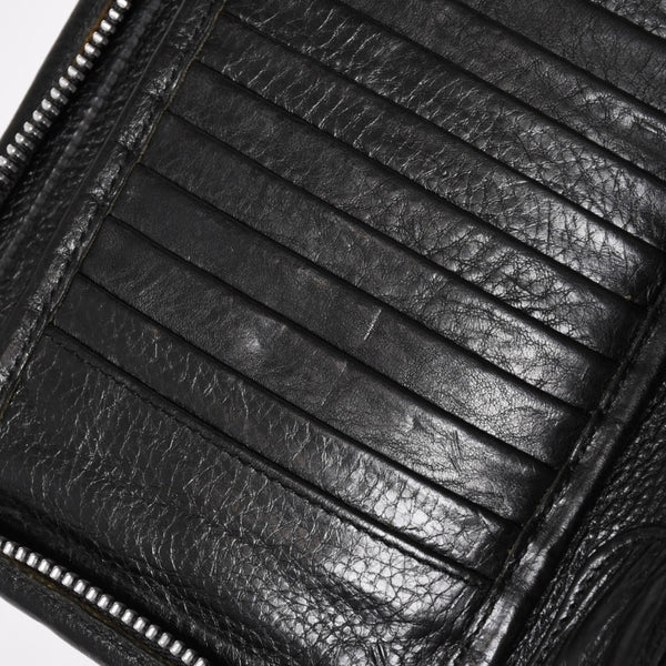 CHROME HEARTS クロムハーツ ブラックヘビーレザー オーガナイザー ウォレット ダガー カウレザー クラッチバッグ シルバー925 美品 中古 4a004532