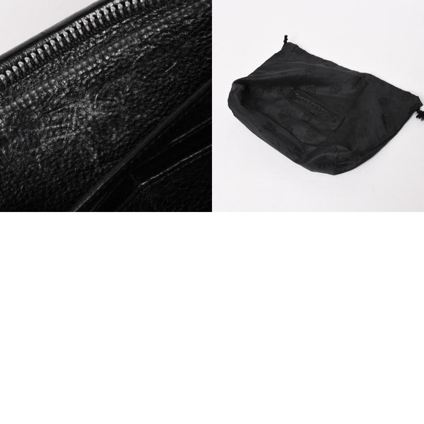 CHROME HEARTS クロムハーツ ブラックヘビーレザー オーガナイザー ウォレット ダガー カウレザー クラッチバッグ シルバー925 美品 中古 4a004532