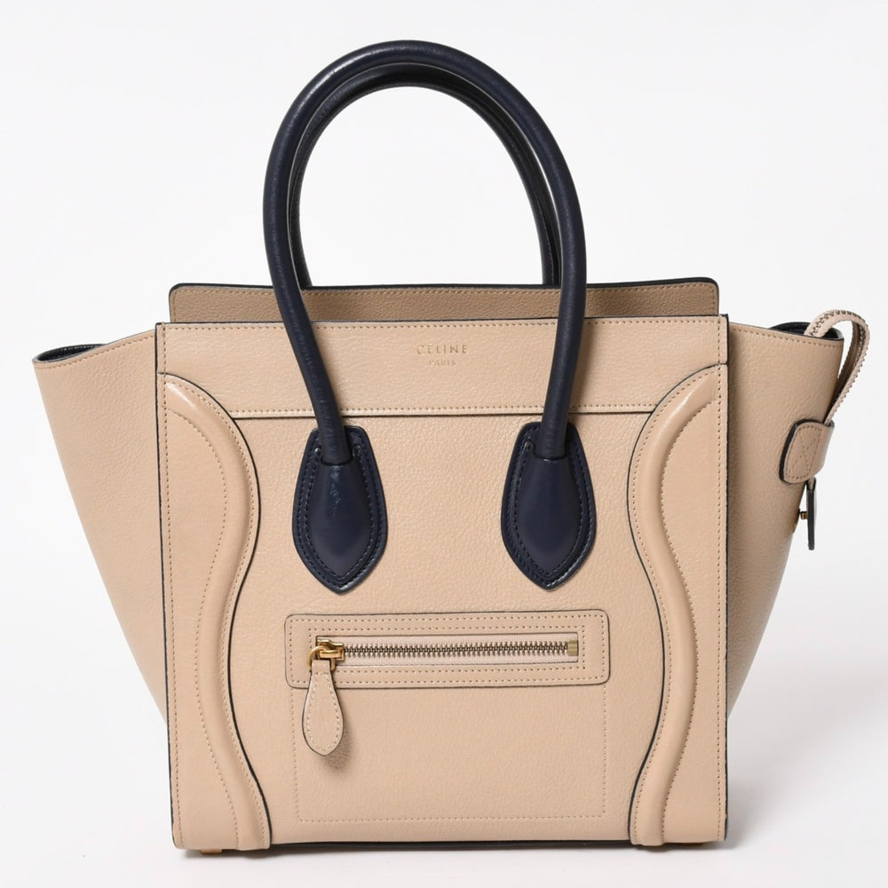 極美品 CELINE セリーヌ ラゲージマイクロショッパー ショルダーバッグ ハンドバッグ フィービー期 廃盤 カーフスキン ベージュ ゴールド金具 中古 4a004633