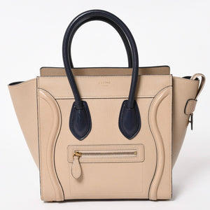 極美品 CELINE セリーヌ ラゲージマイクロショッパー ショルダーバッグ ハンドバッグ フィービー期 廃盤 カーフスキン ベージュ ゴールド金具 中古 4a004633