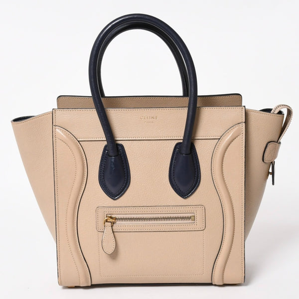 極美品 CELINE セリーヌ ラゲージマイクロショッパー ショルダーバッグ ハンドバッグ フィービー期 廃盤 カーフスキン ベージュ ゴールド金具 中古 4a004633