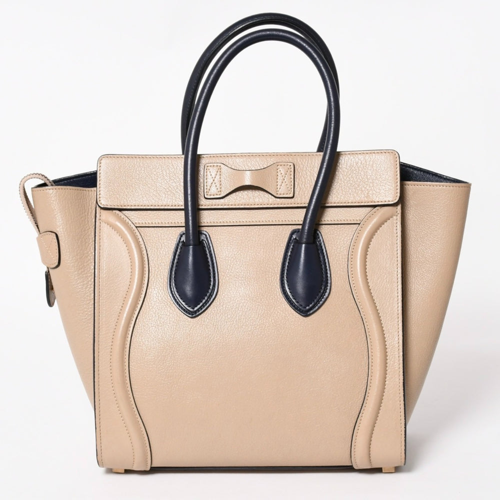 極美品 CELINE セリーヌ ラゲージマイクロショッパー ショルダーバッグ ハンドバッグ フィービー期 廃盤 カーフスキン ベージュ ゴールド金具 中古 4a004633