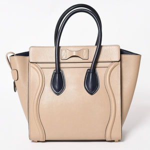極美品 CELINE セリーヌ ラゲージマイクロショッパー ショルダーバッグ ハンドバッグ フィービー期 廃盤 カーフスキン ベージュ ゴールド金具 中古 4a004633