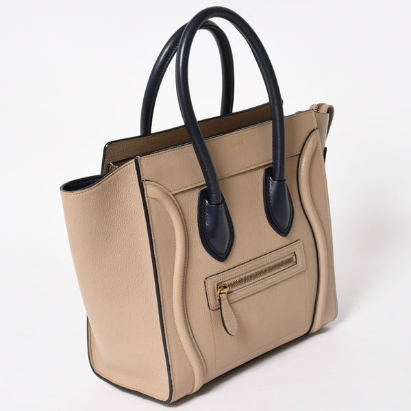 極美品 CELINE セリーヌ ラゲージマイクロショッパー ショルダーバッグ ハンドバッグ フィービー期 廃盤 カーフスキン ベージュ ゴールド金具 中古 4a004633
