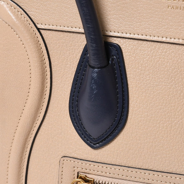 極美品 CELINE セリーヌ ラゲージマイクロショッパー ショルダーバッグ ハンドバッグ フィービー期 廃盤 カーフスキン ベージュ ゴールド金具 中古 4a004633