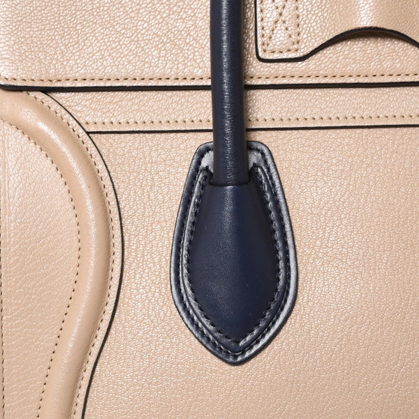 極美品 CELINE セリーヌ ラゲージマイクロショッパー ショルダーバッグ ハンドバッグ フィービー期 廃盤 カーフスキン ベージュ ゴールド金具 中古 4a004633