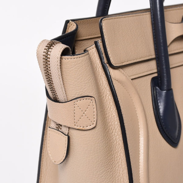 極美品 CELINE セリーヌ ラゲージマイクロショッパー ショルダーバッグ ハンドバッグ フィービー期 廃盤 カーフスキン ベージュ ゴールド金具 中古 4a004633