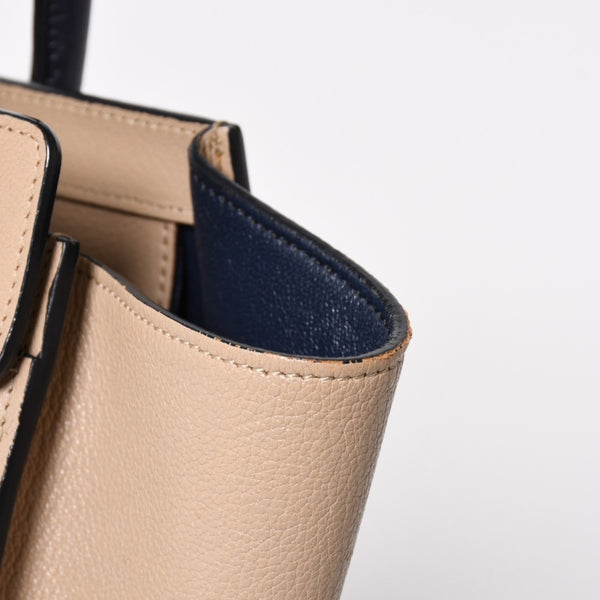 極美品 CELINE セリーヌ ラゲージマイクロショッパー ショルダーバッグ ハンドバッグ フィービー期 廃盤 カーフスキン ベージュ ゴールド金具 中古 4a004633