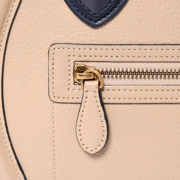 極美品 CELINE セリーヌ ラゲージマイクロショッパー ショルダーバッグ ハンドバッグ フィービー期 廃盤 カーフスキン ベージュ ゴールド金具 中古 4a004633