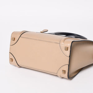 極美品 CELINE セリーヌ ラゲージマイクロショッパー ショルダーバッグ ハンドバッグ フィービー期 廃盤 カーフスキン ベージュ ゴールド金具 中古 4a004633