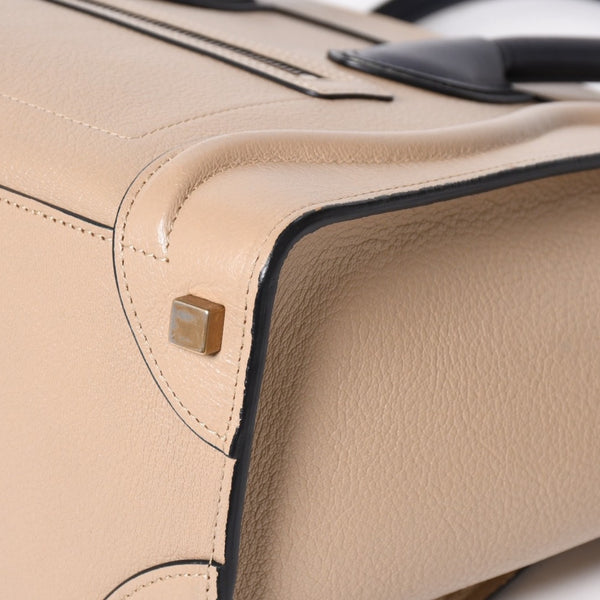 極美品 CELINE セリーヌ ラゲージマイクロショッパー ショルダーバッグ ハンドバッグ フィービー期 廃盤 カーフスキン ベージュ ゴールド金具 中古 4a004633