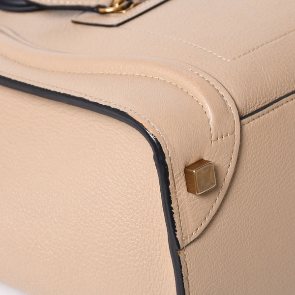 極美品 CELINE セリーヌ ラゲージマイクロショッパー ショルダーバッグ ハンドバッグ フィービー期 廃盤 カーフスキン ベージュ ゴールド金具 中古 4a004633