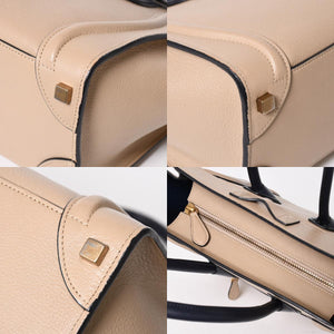 極美品 CELINE セリーヌ ラゲージマイクロショッパー ショルダーバッグ ハンドバッグ フィービー期 廃盤 カーフスキン ベージュ ゴールド金具 中古 4a004633