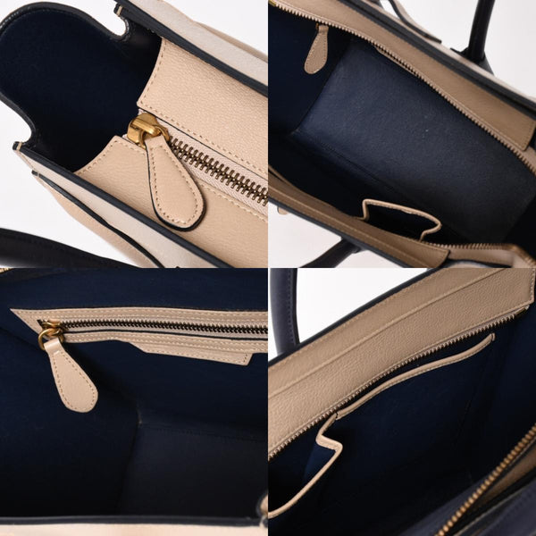極美品 CELINE セリーヌ ラゲージマイクロショッパー ショルダーバッグ ハンドバッグ フィービー期 廃盤 カーフスキン ベージュ ゴールド金具 中古 4a004633