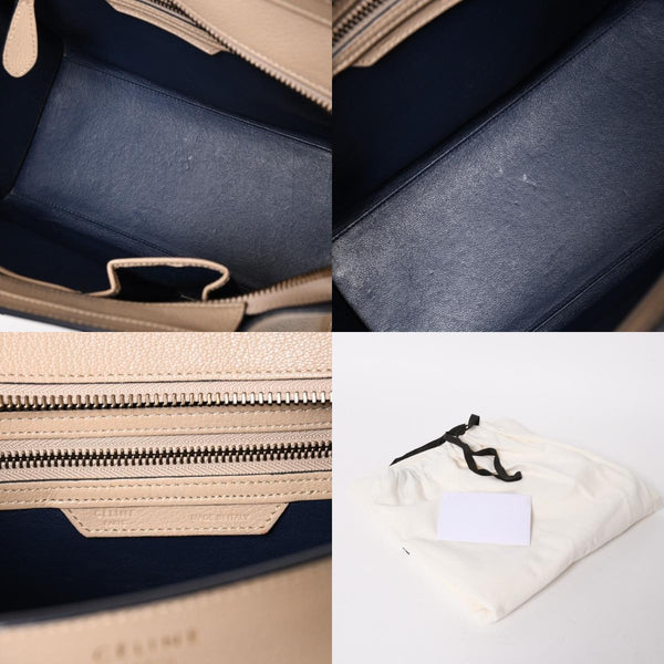 極美品 CELINE セリーヌ ラゲージマイクロショッパー ショルダーバッグ ハンドバッグ フィービー期 廃盤 カーフスキン ベージュ ゴールド金具 中古 4a004633